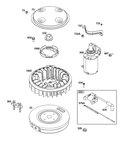 Flywheel, Ignition, And Starter Group Diagram and Parts List for 385777-0352-B5 200000 - 399999 Briggs and Stratton Engine